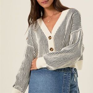 Altar’d State Maria Ribbed Chenille Balloon Sleeve Cardigan Sweater Women’s XXS